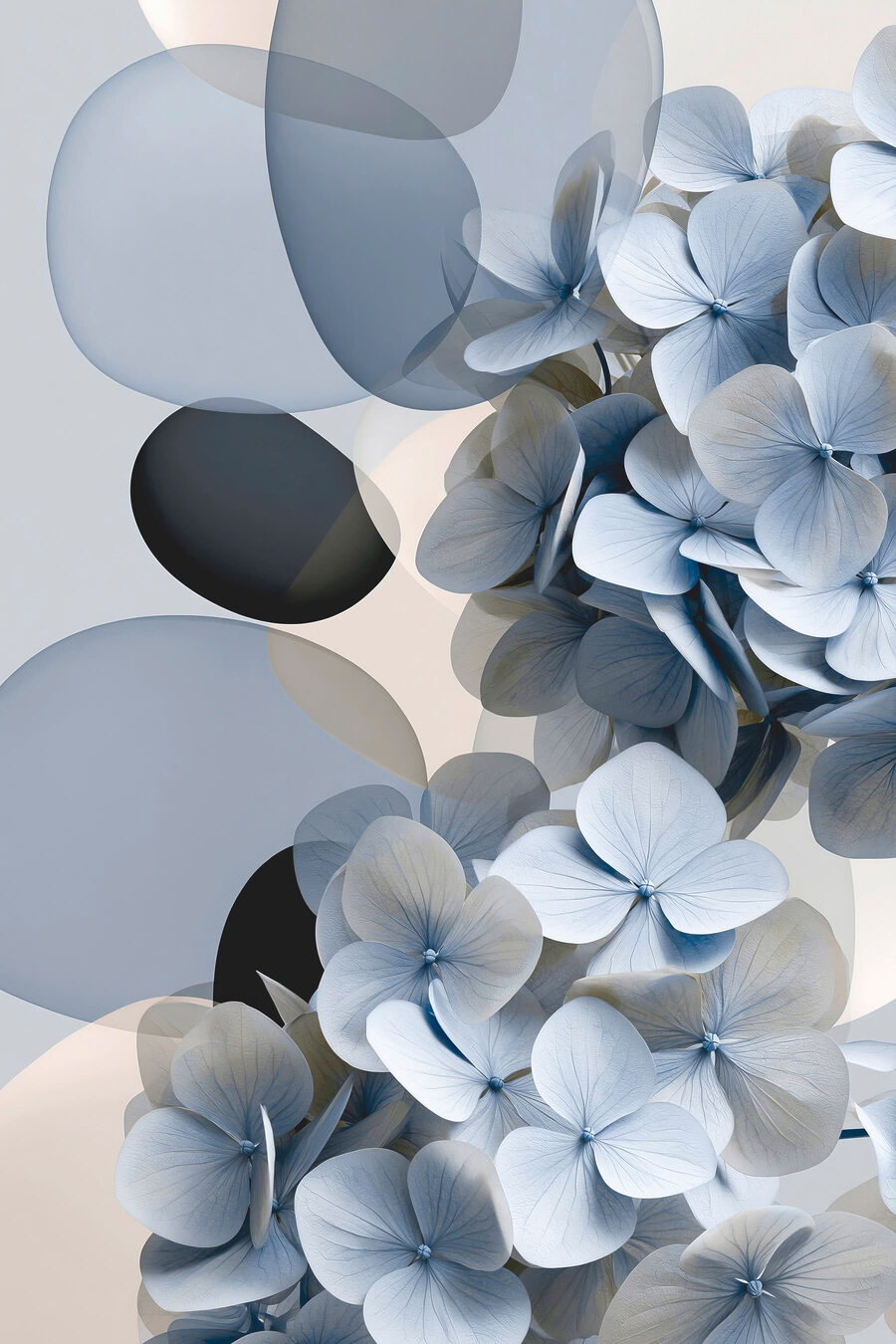 Flores azuis entre círculos — design completo
