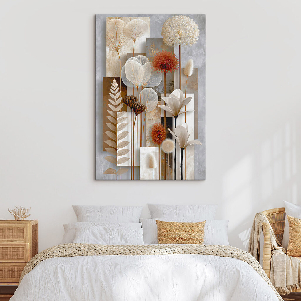 Flores entre painéis altos — interior 2