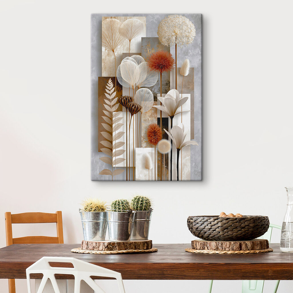 Flores entre painéis altos — interior 3