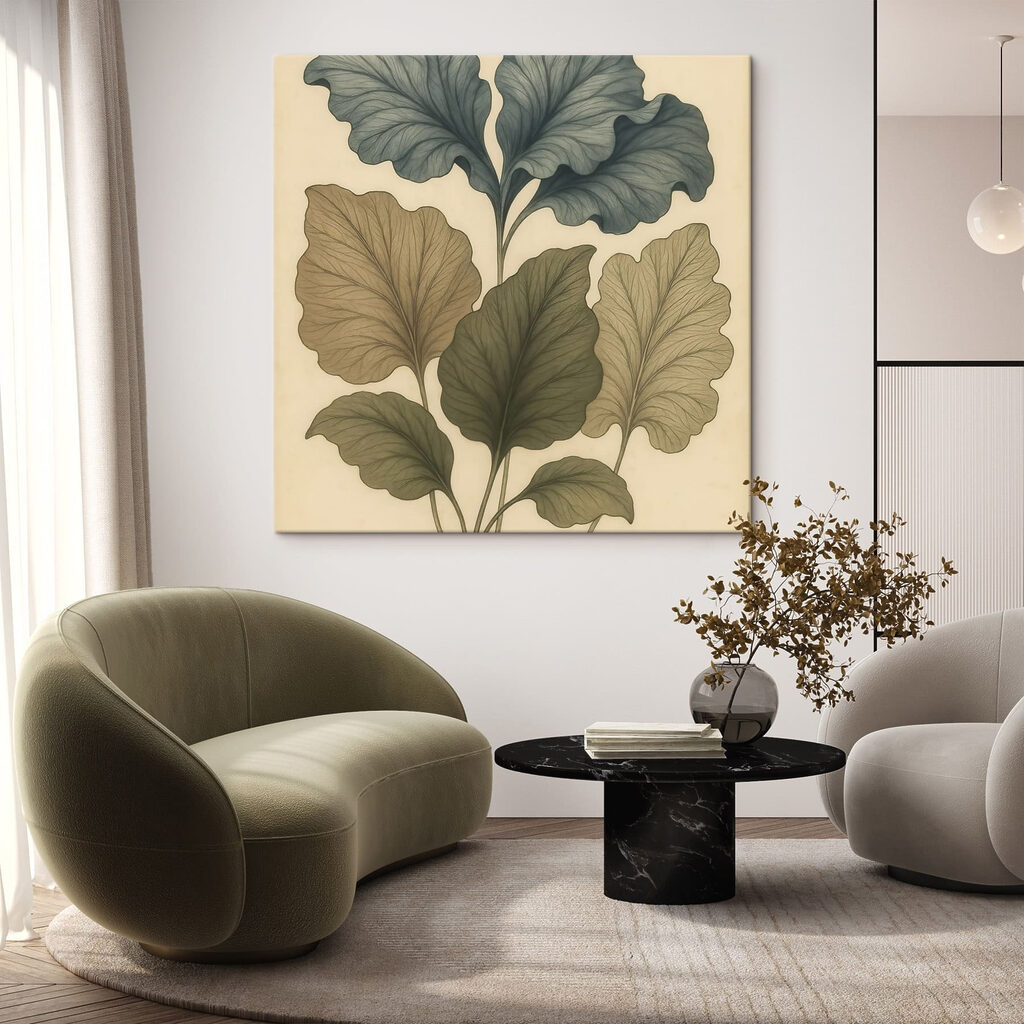 Folhas verdes sobre ocre — interior 1