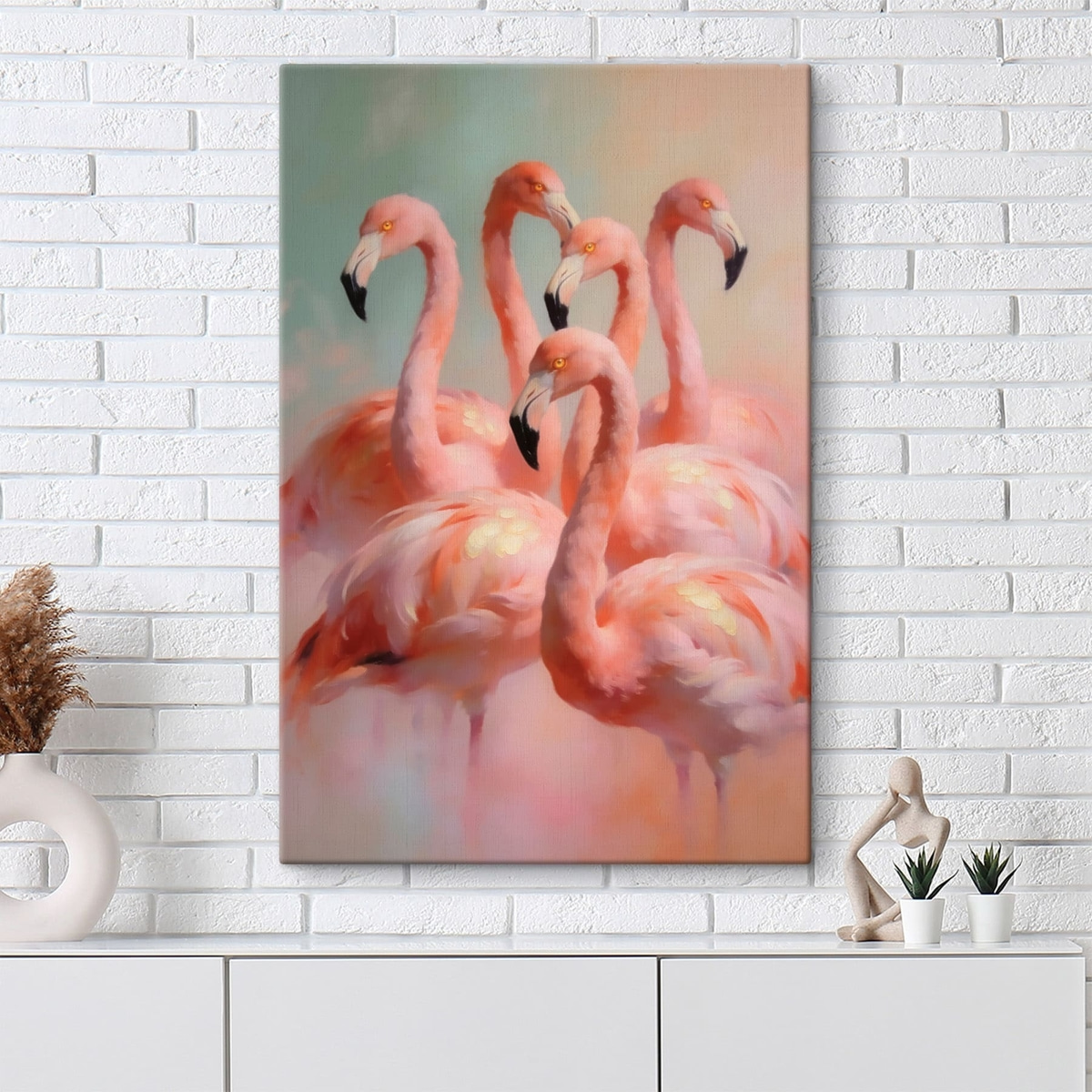 Flamingos cor-de-rosa num interior