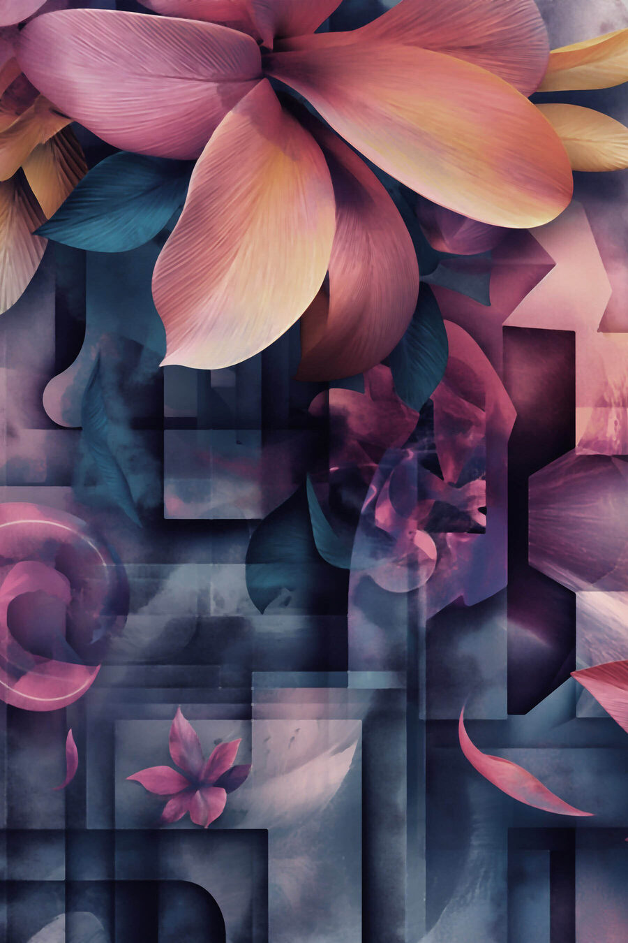Flor cor-de-rosa entre blocos — design completo