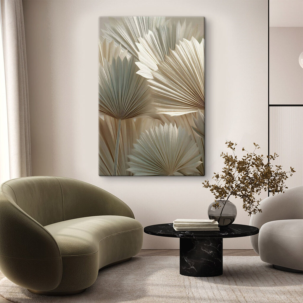 Leques de folhas suaves num interior