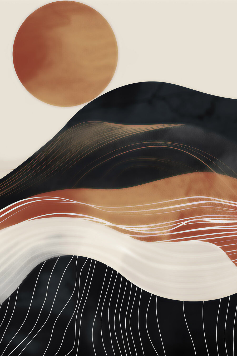 Sol redondo sobre preto — design completo