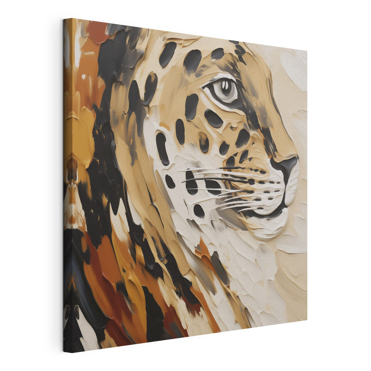 Leopardo abstrato, tela esticada e borda contínua
