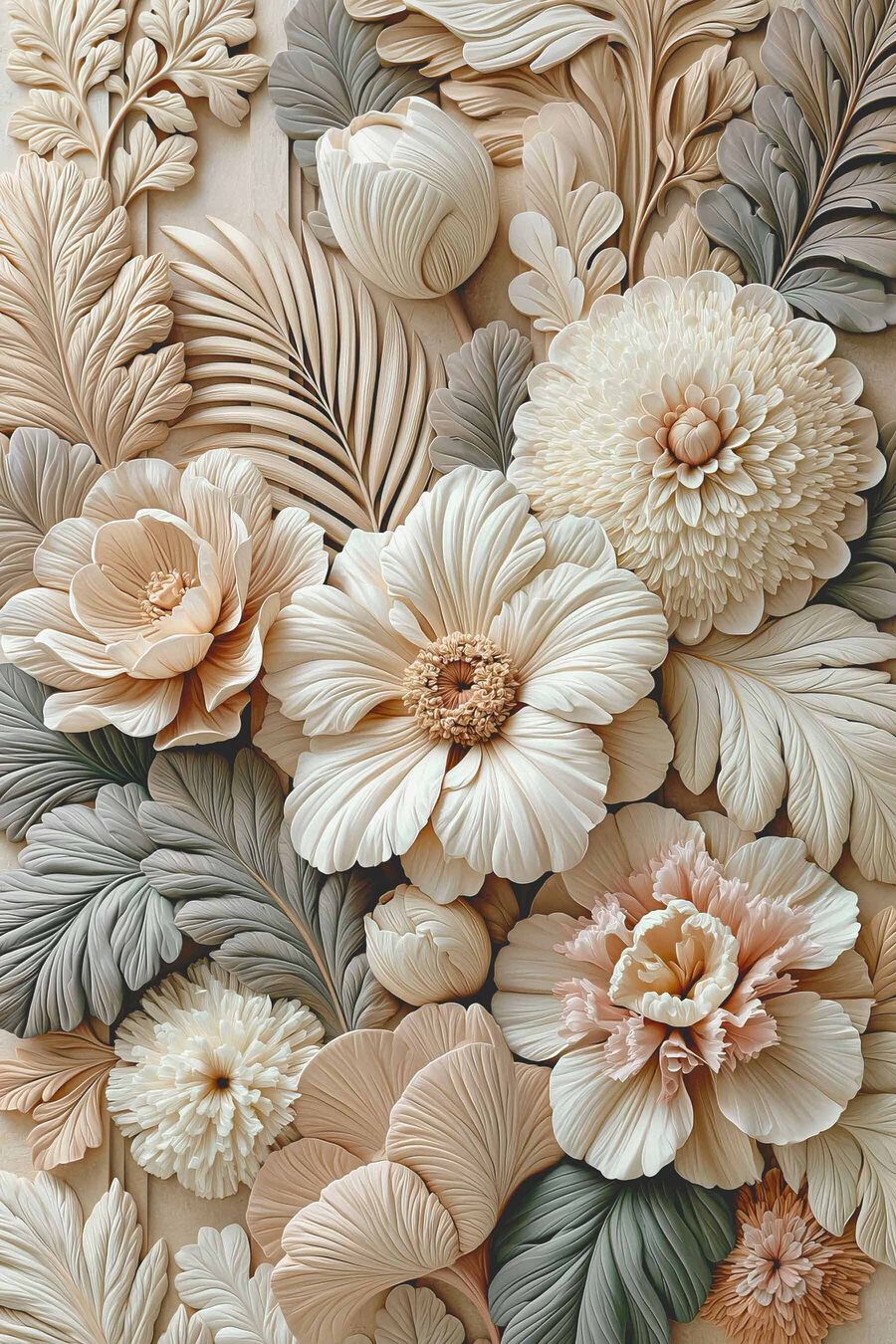 Flores brancas em cinzento-esverdeado — design completo
