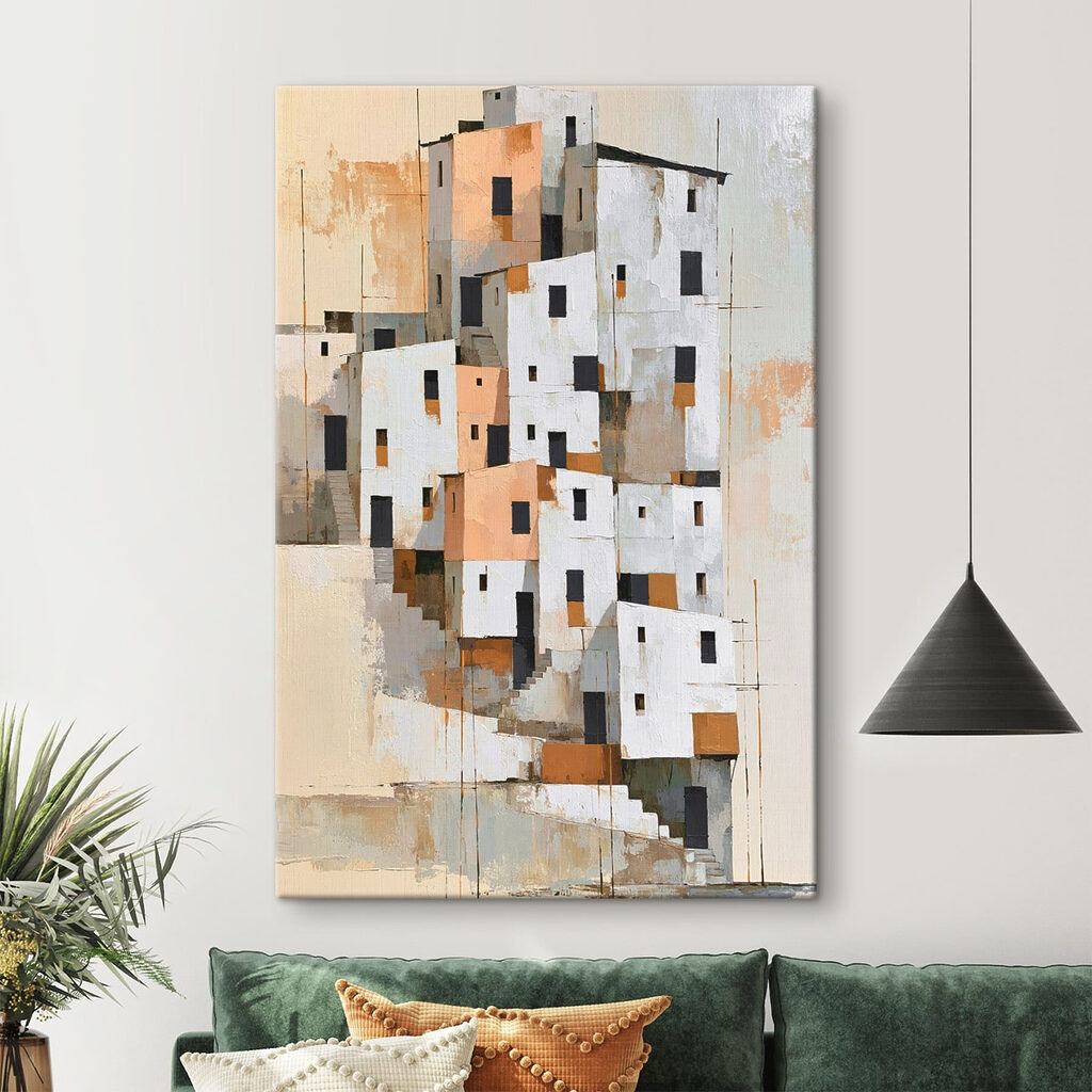 Casas brancas em blocos num interior