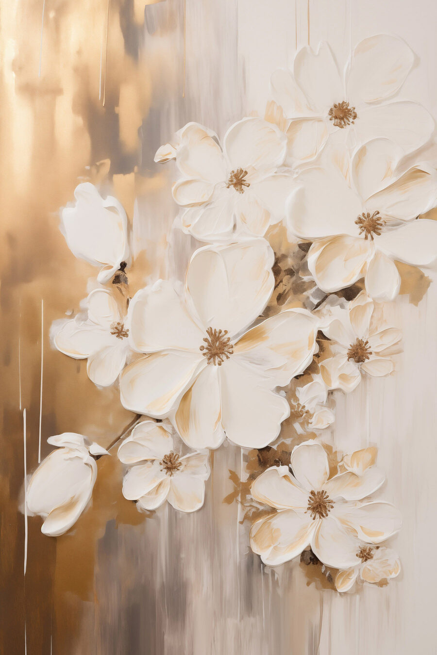 Flores brancas sobre dourado — design completo