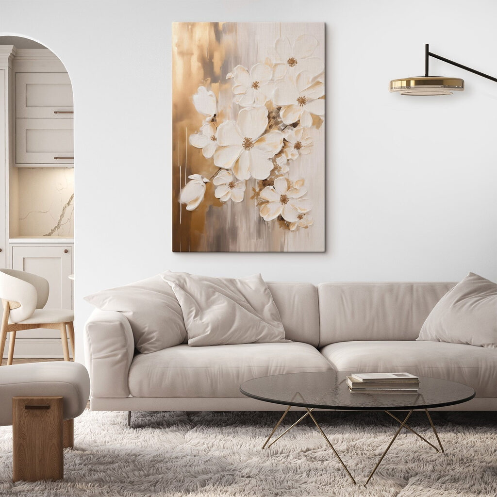 Flores brancas sobre dourado — interior 2