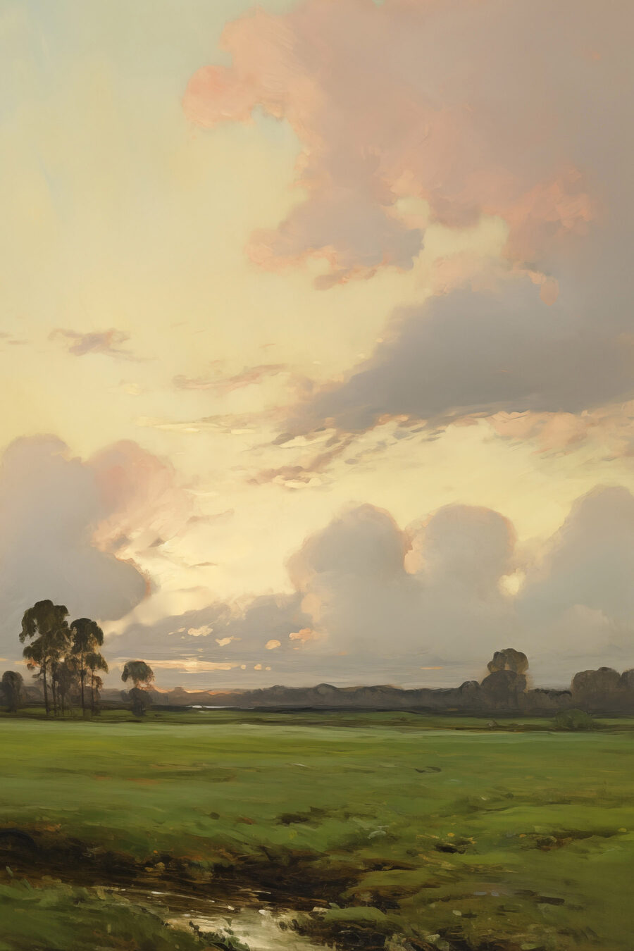 Nuvens sobre campos verdes — design completo