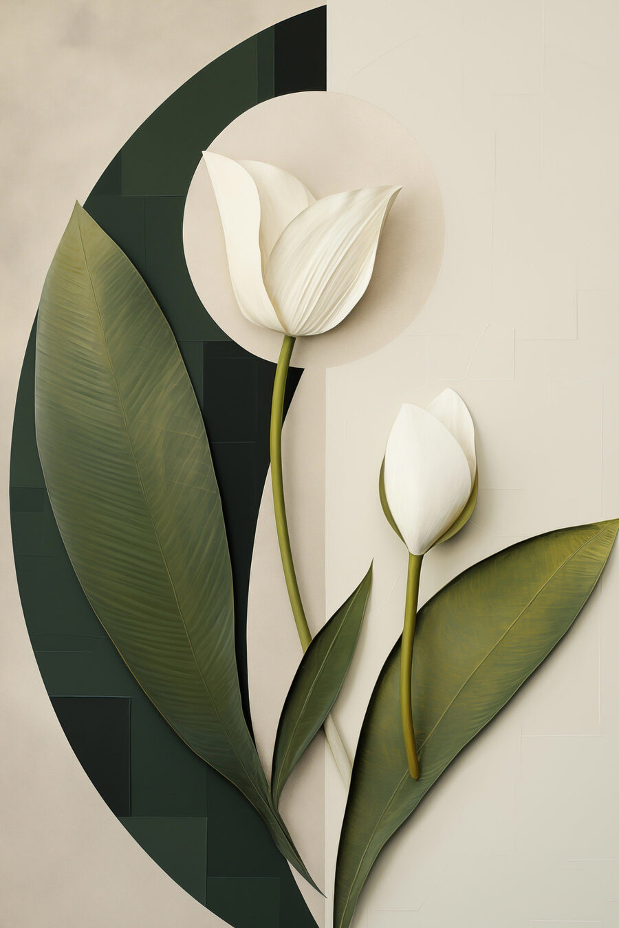 Tulipas brancas e verdes — design completo