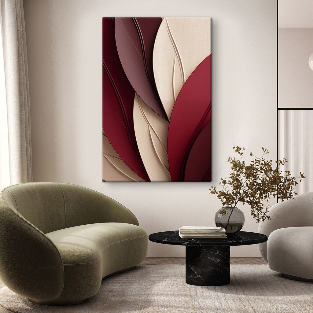 Folha creme entre bordô — interior 2