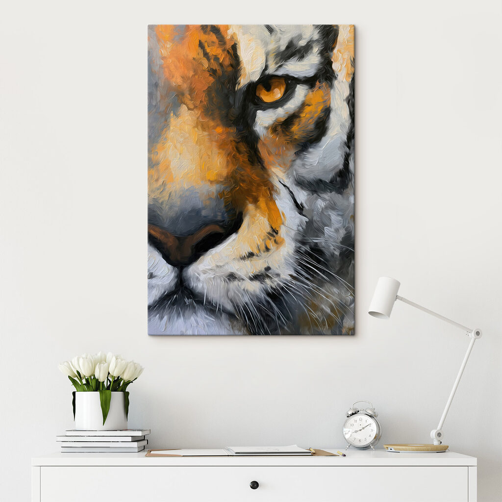 Tigre em laranja num interior