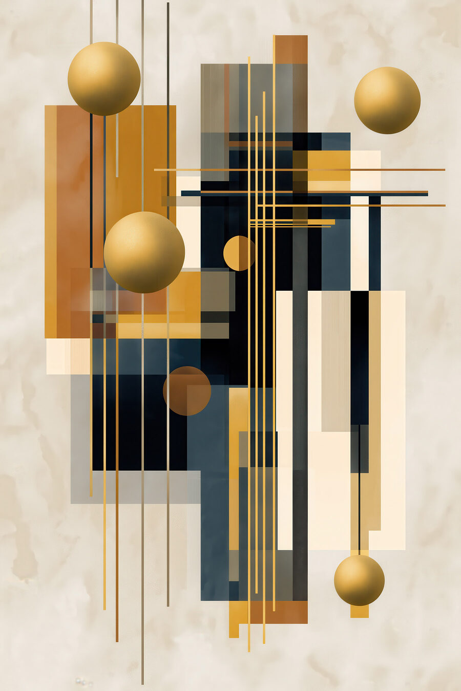 Bolas douradas entre linhas — design completo
