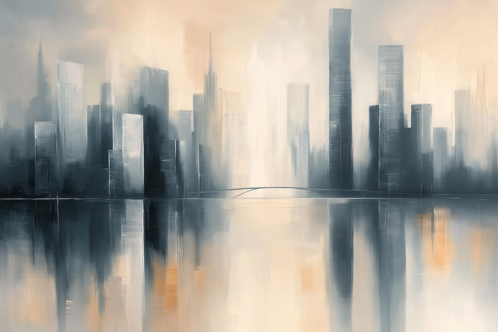 Torres refletidas na névoa — design completo