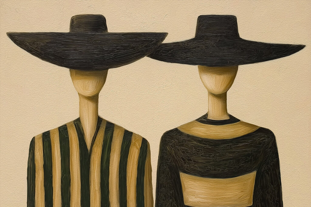 Duas figuras de chapéu — design completo