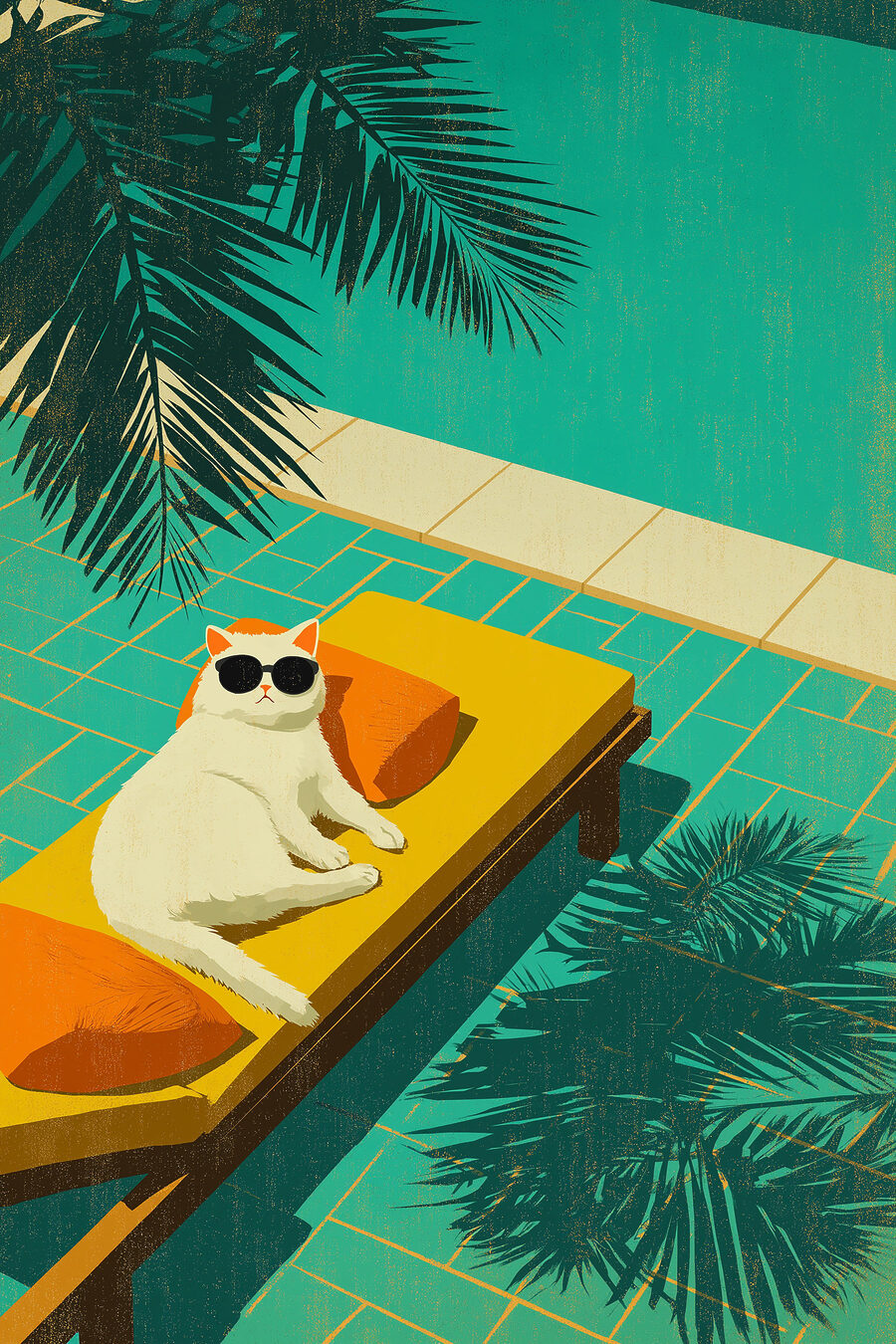 Gato junto à piscina — design completo