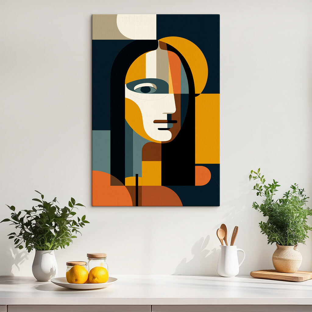 Perfil em ocre-azul — interior 1
