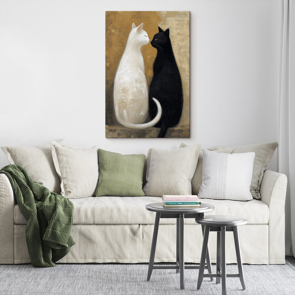 Dois gatos juntos num interior