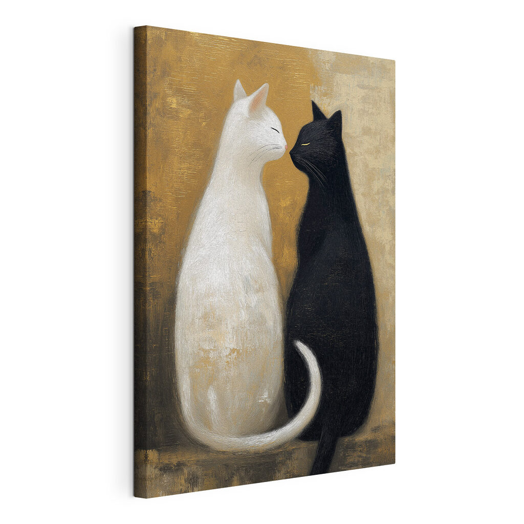 Dois gatos juntos, tela esticada e borda contínua