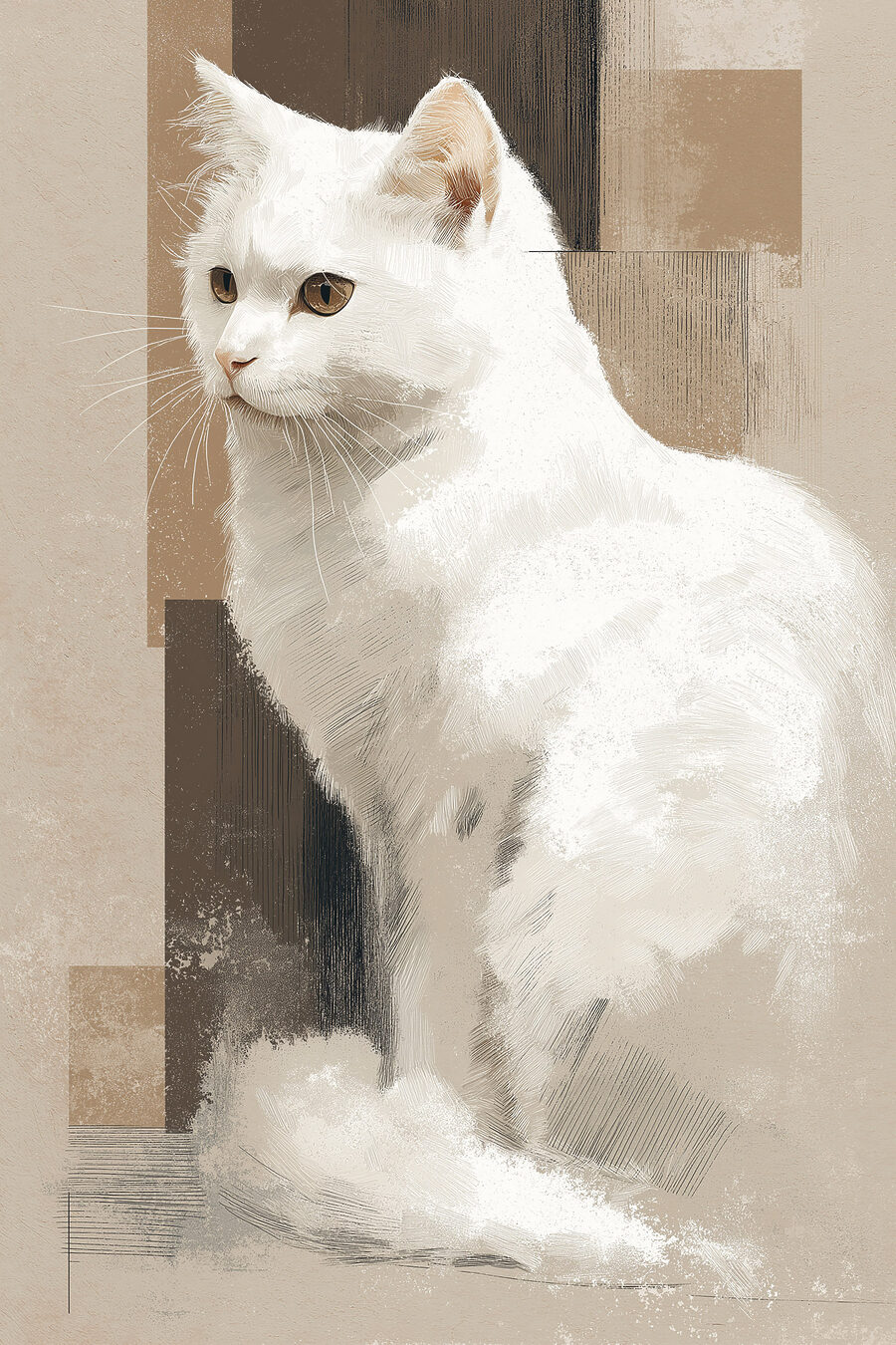 Gato branco, tons terrosos — design completo