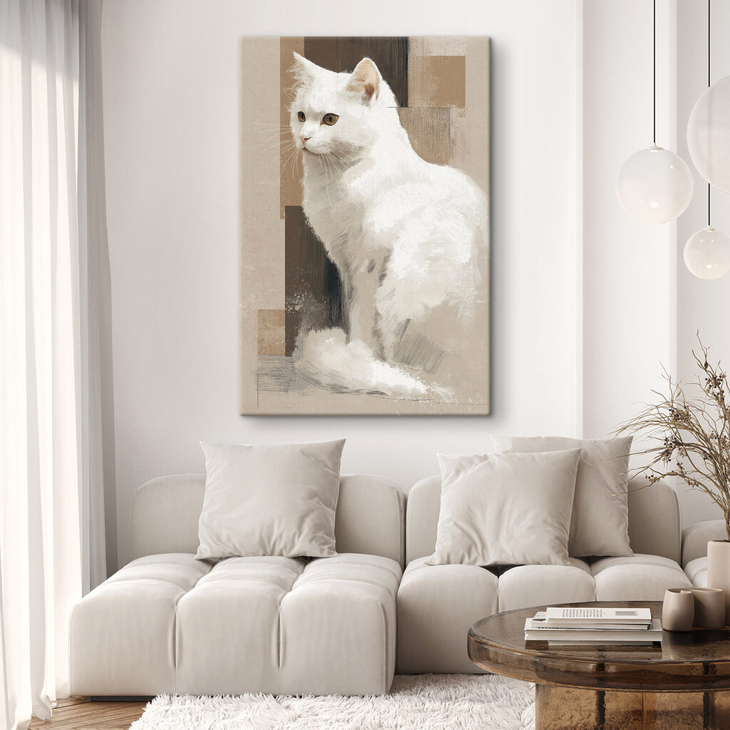 Gato branco, tons terrosos — interior 1
