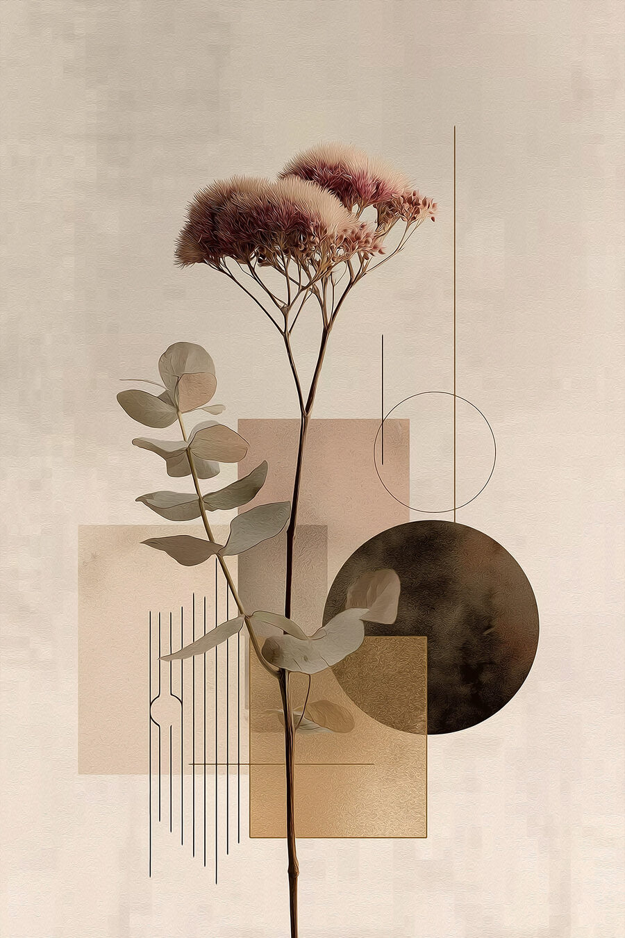 Flor seca entre formas — design completo