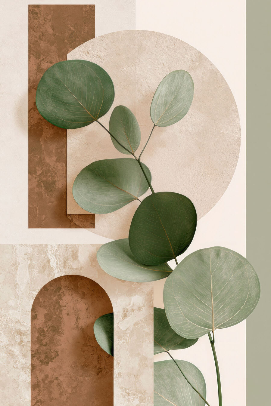 Folhas redondas e terracota — design completo