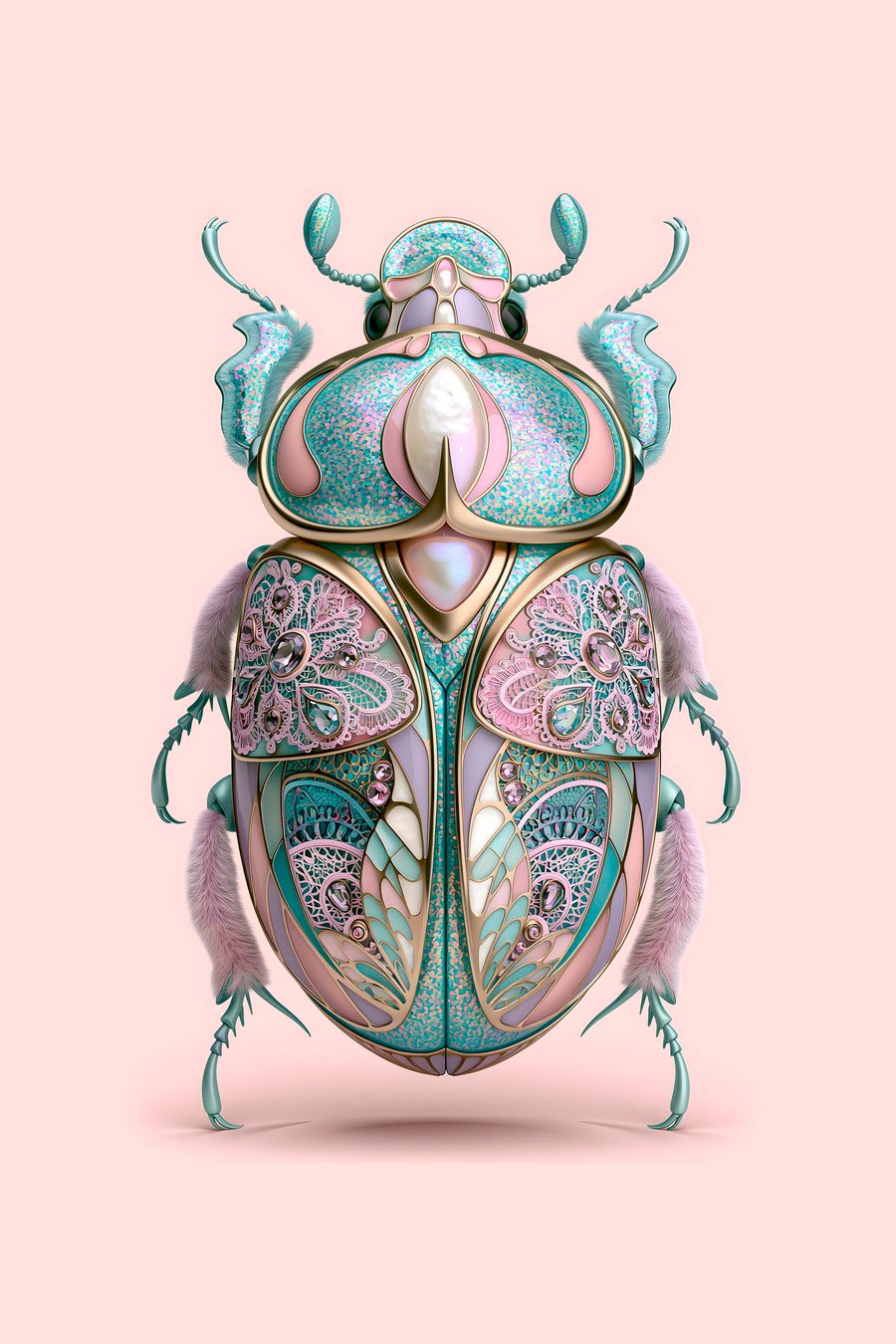 Besouro ornamentado em rosa — design completo