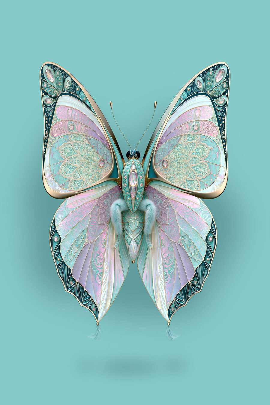 Borboleta pastel sobre turquesa — design completo