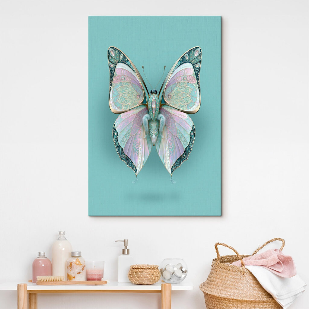 Borboleta pastel sobre turquesa — interior 1