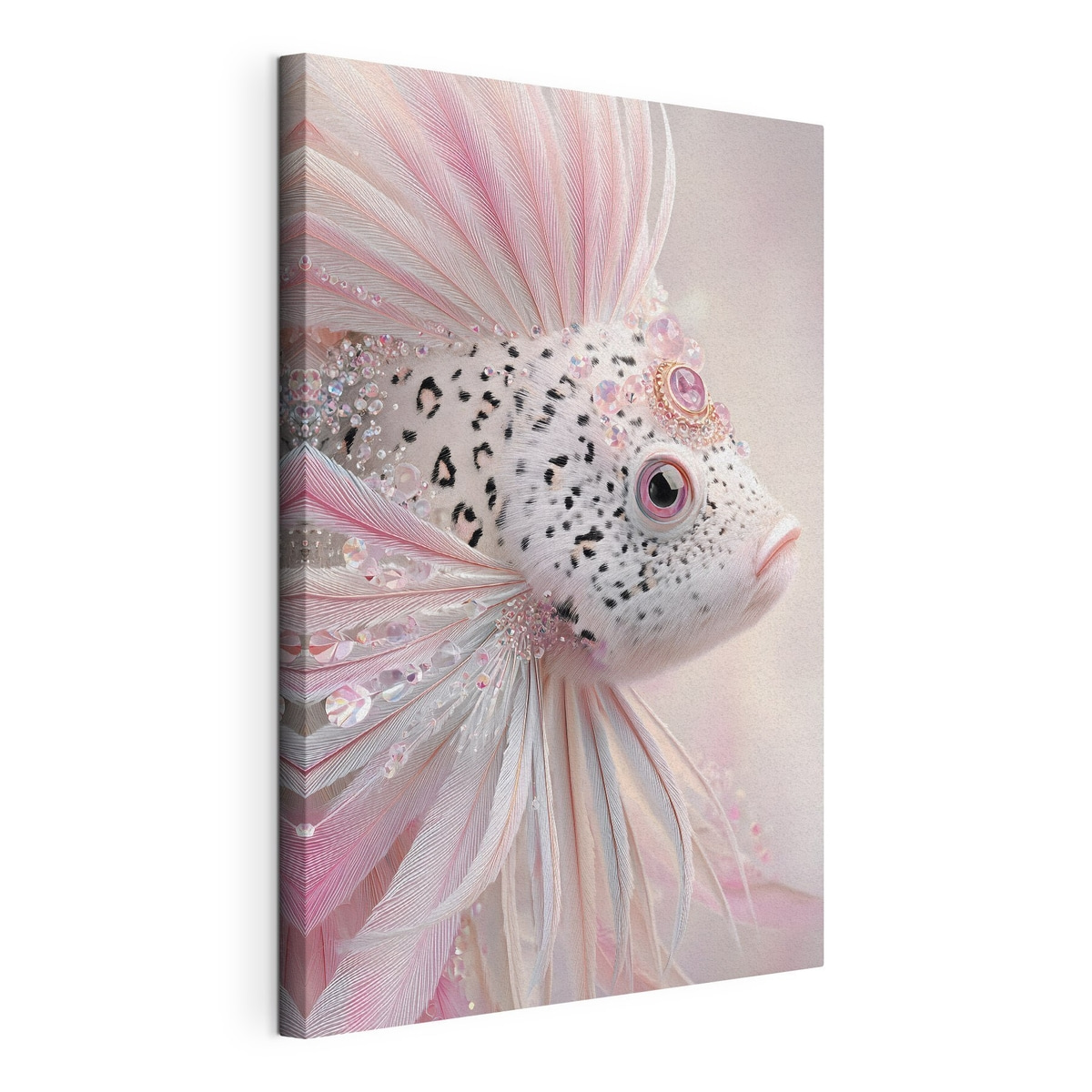 Peixe ornamentado em rosa, tela esticada e borda contínua