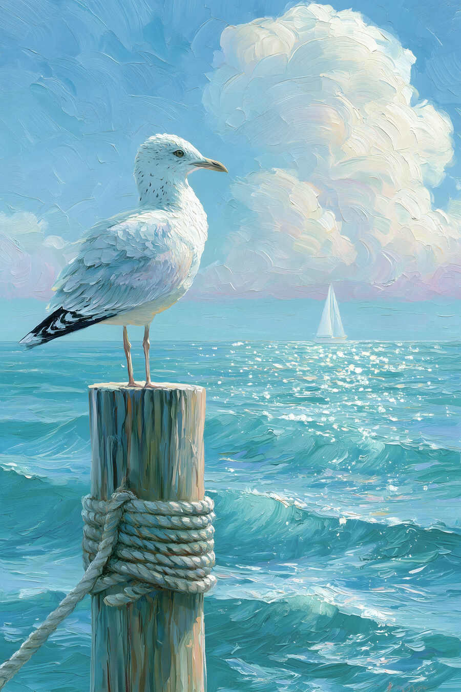 Gaivota sobre mar brilhante — design completo