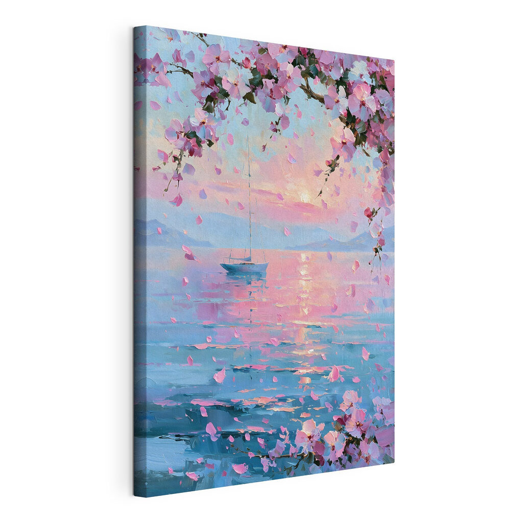 Chuva de flores rosa, tela esticada e borda contínua