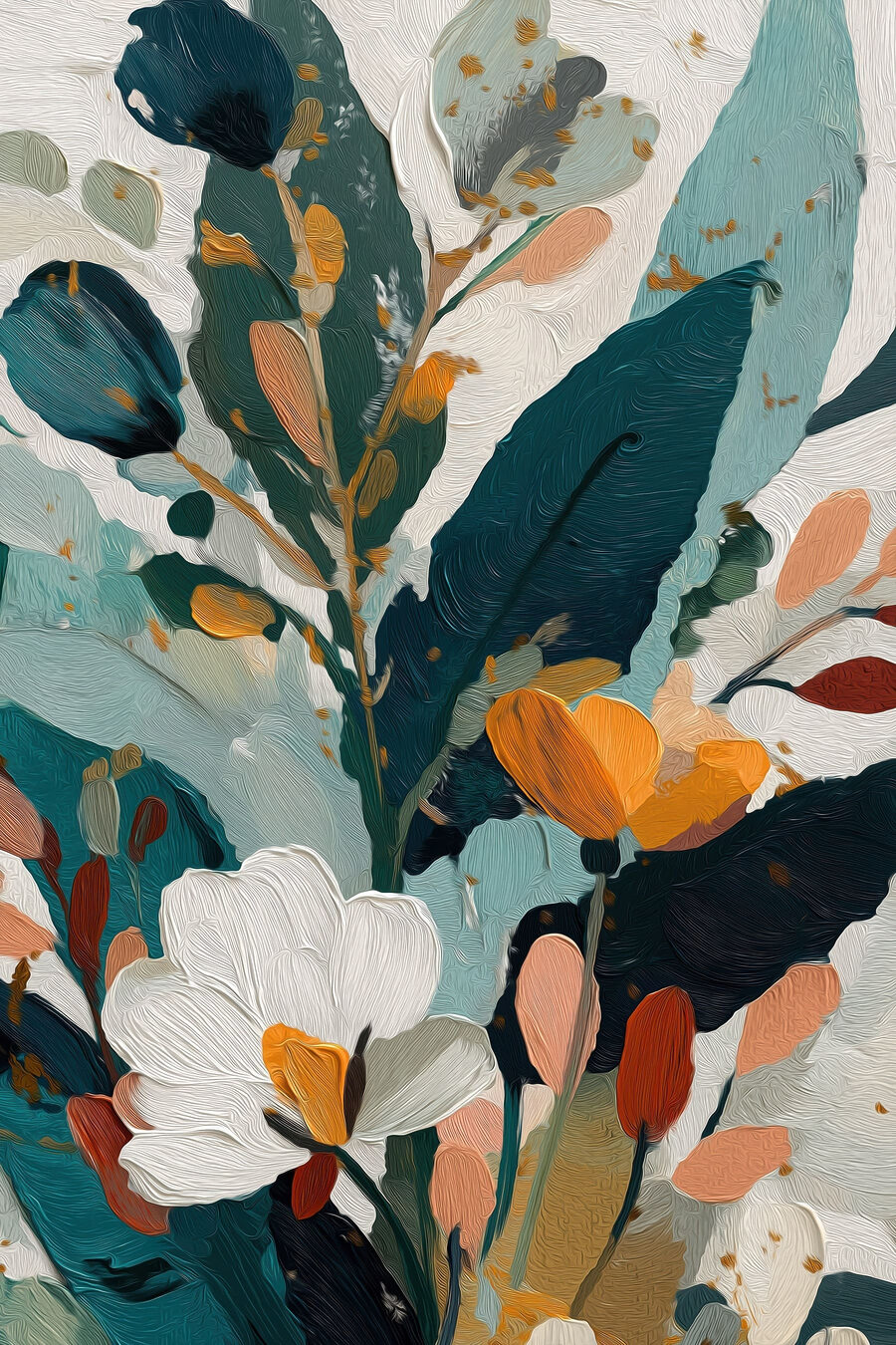 Flor branca em azul-petróleo — design completo