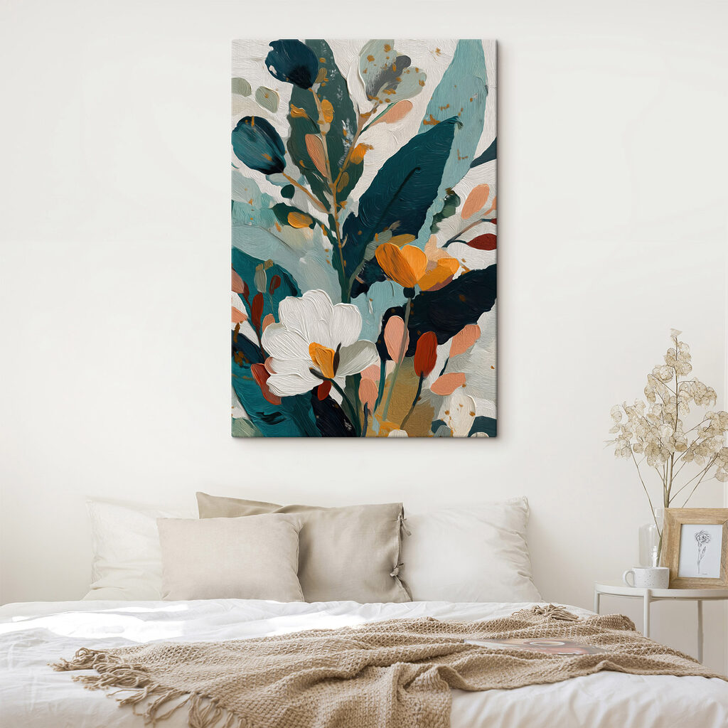 Flor branca em azul-petróleo — interior 1