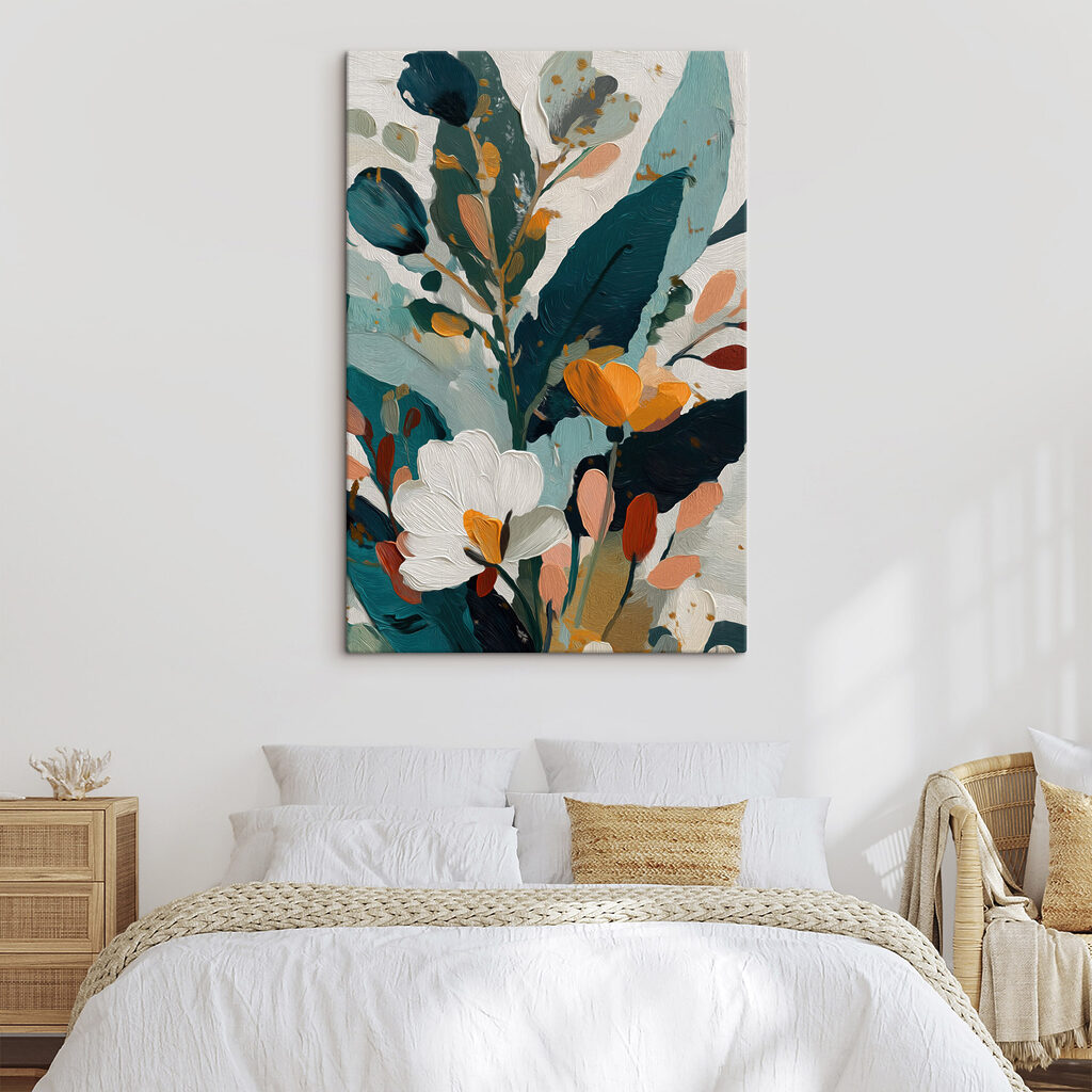 Flor branca em azul-petróleo — interior 2
