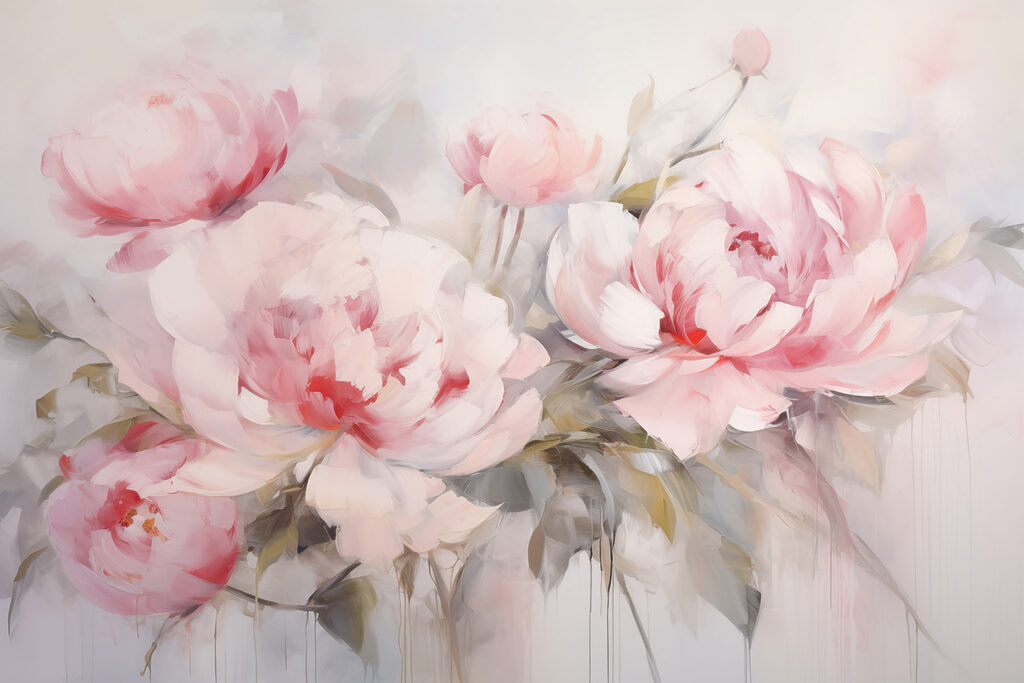 Peónias cor-de-rosa em pinceladas — design completo