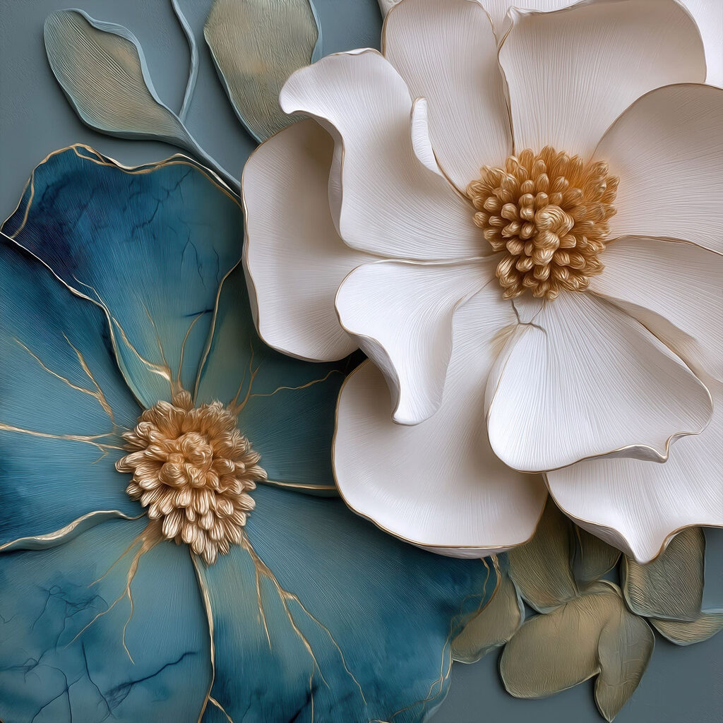 Flor branca e azul — design completo