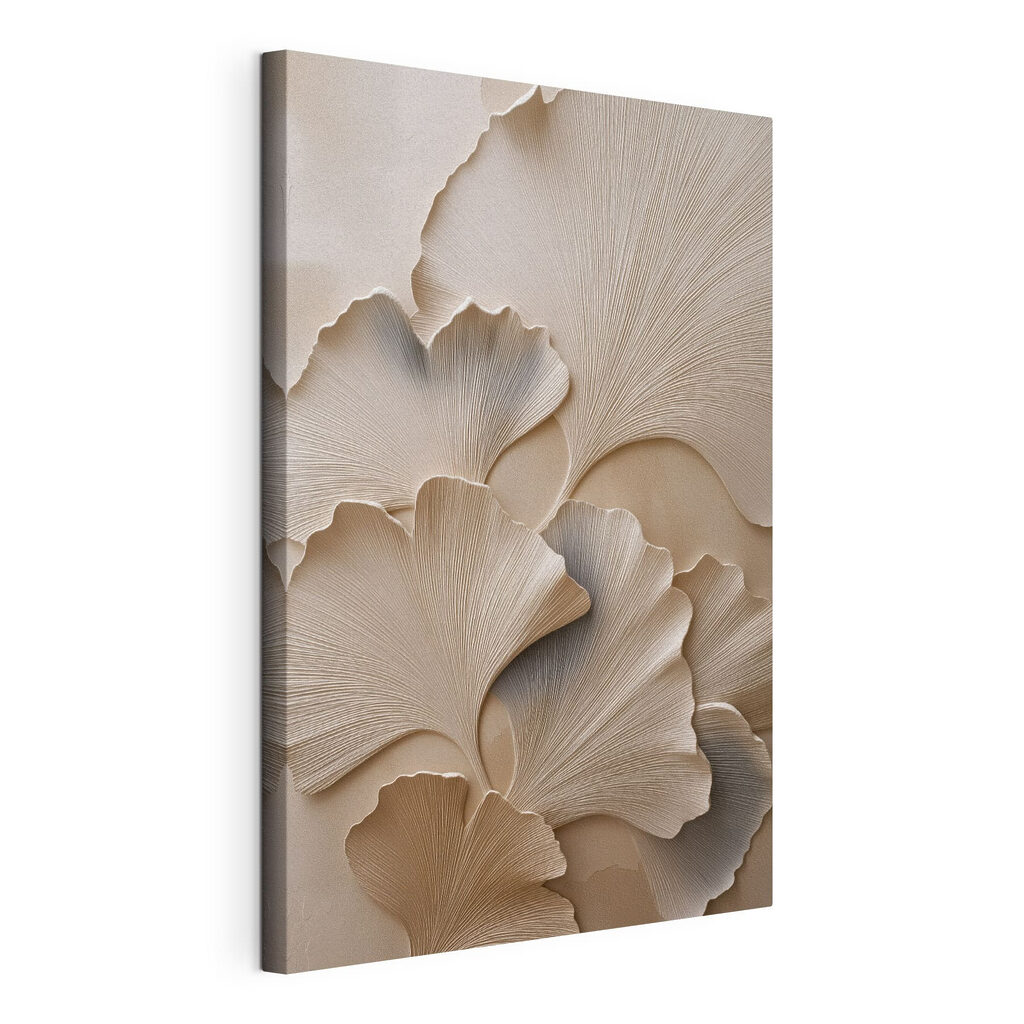 Ginkgo estriado em branco, tela esticada e borda contínua