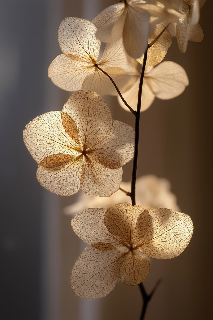 Flores claras na penumbra — design completo