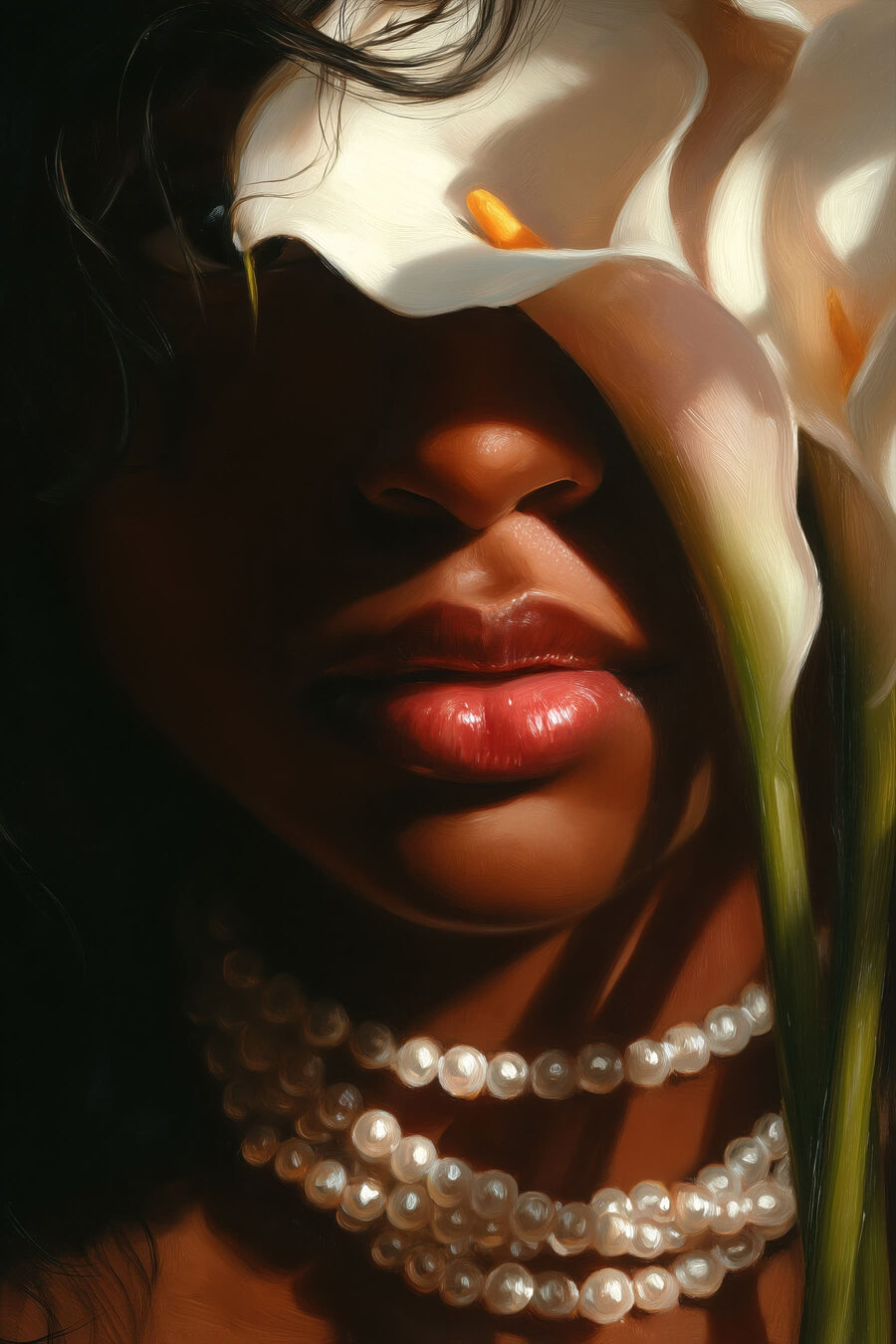 Mulher com flor branca — design completo