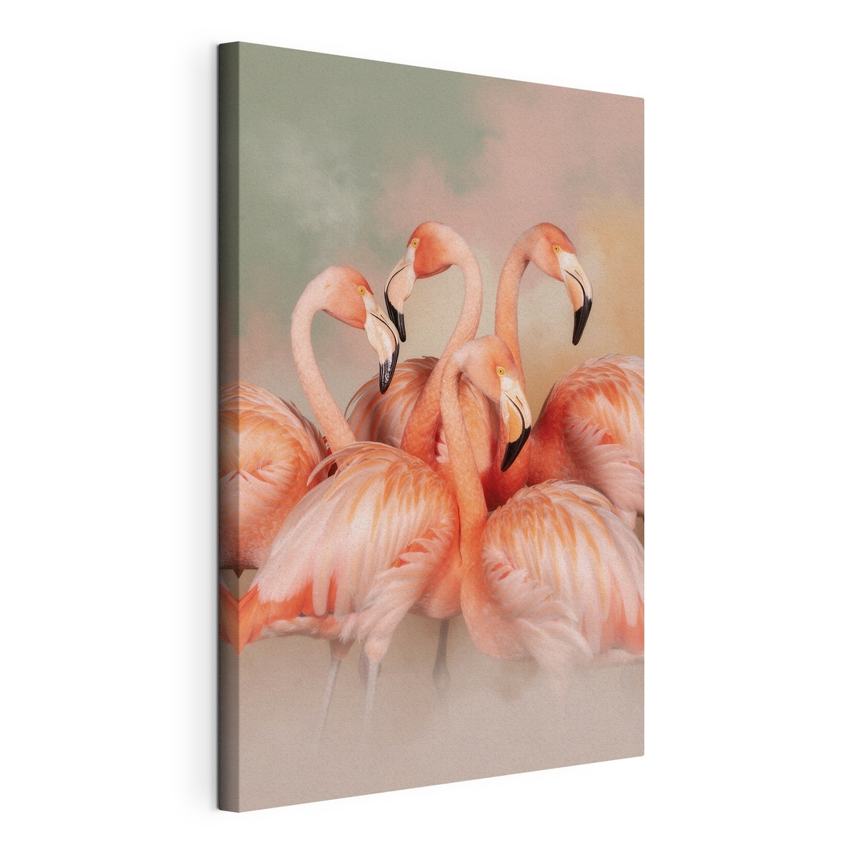 Flamingos cor-de-rosa em pastel, tela esticada e borda contínua