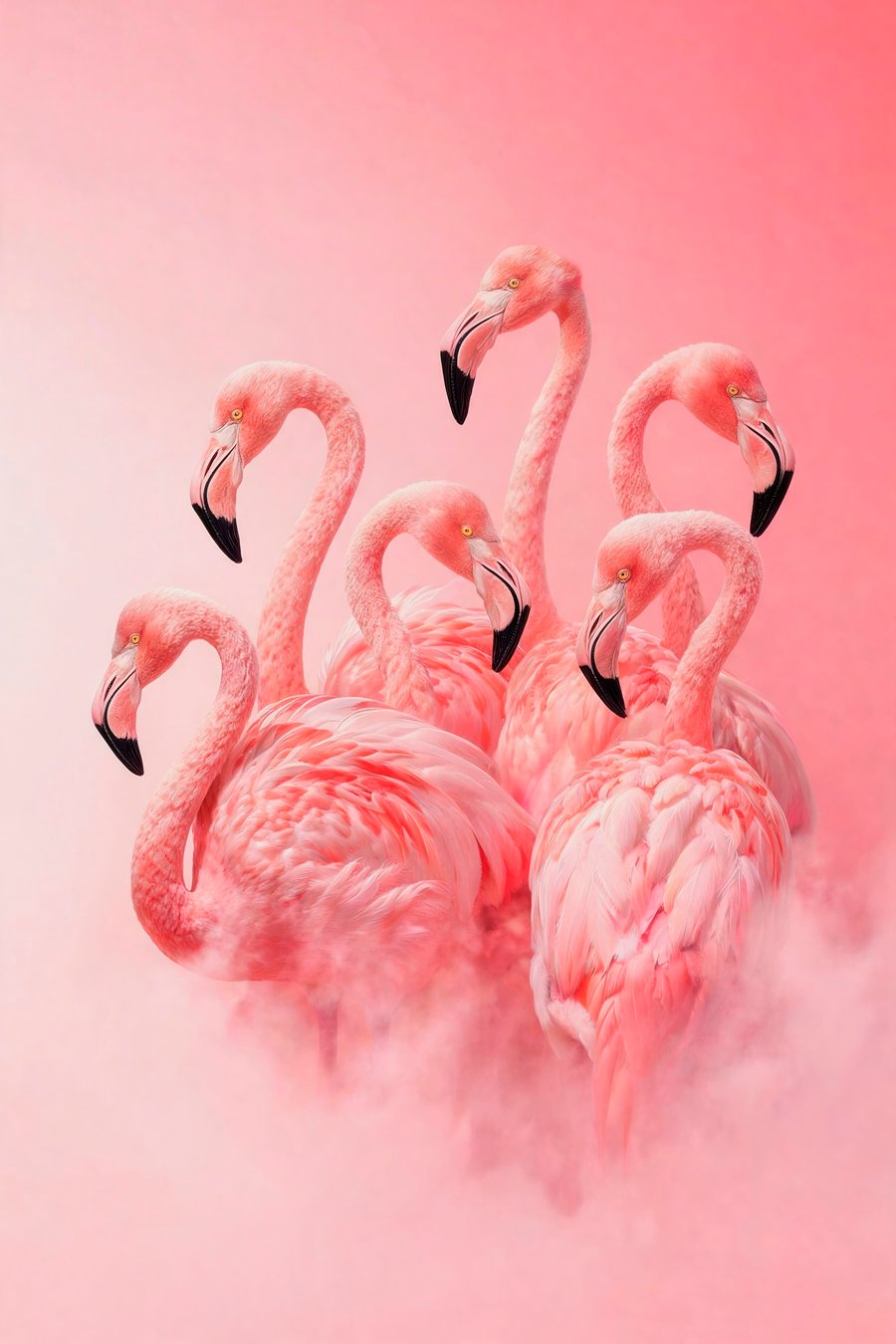 Flamingos na névoa — design completo