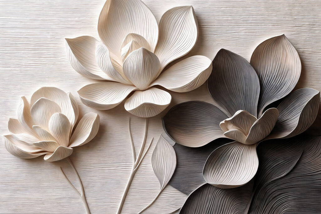 Três flores monocromáticas — design completo