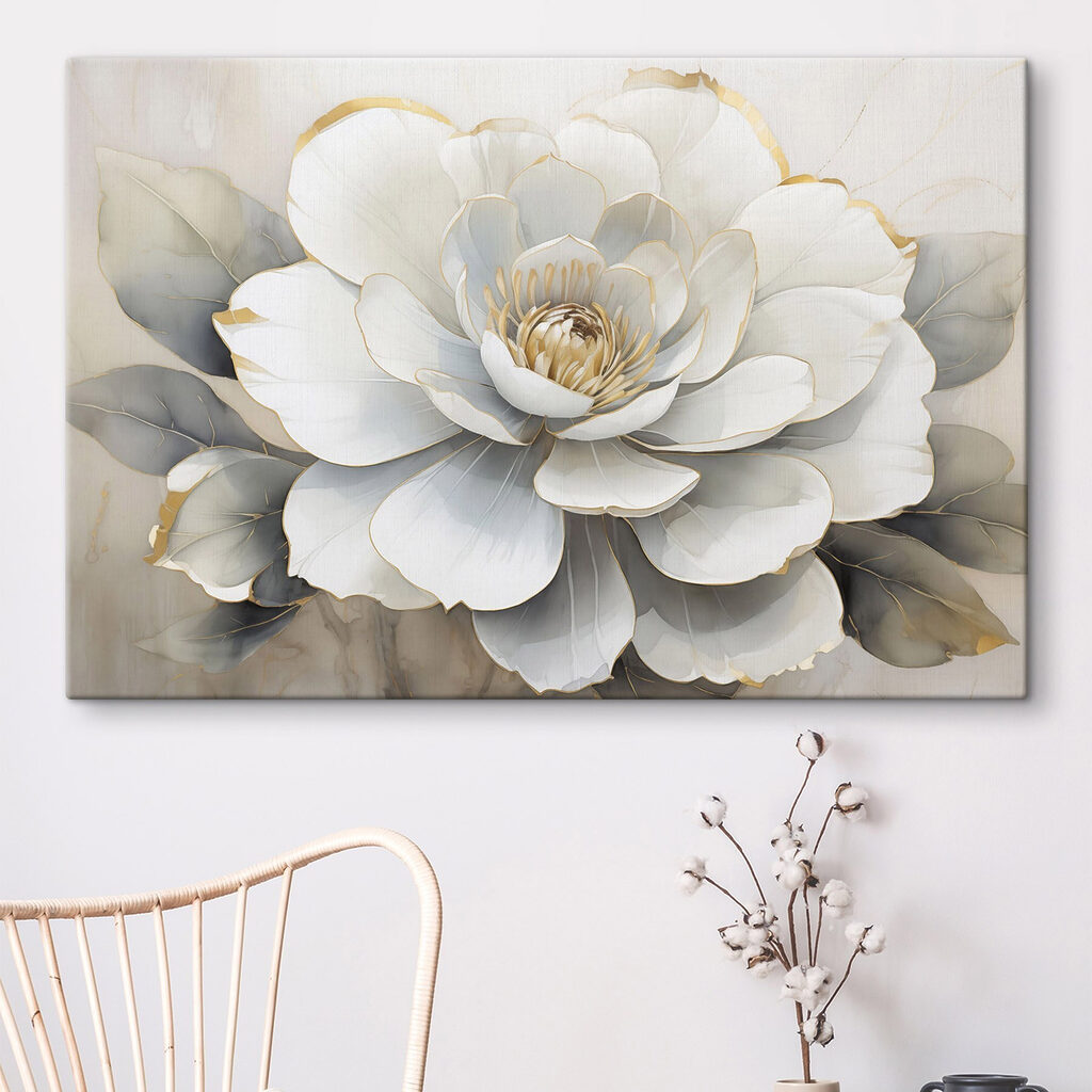 Flor branca, orla dourada — interior 1