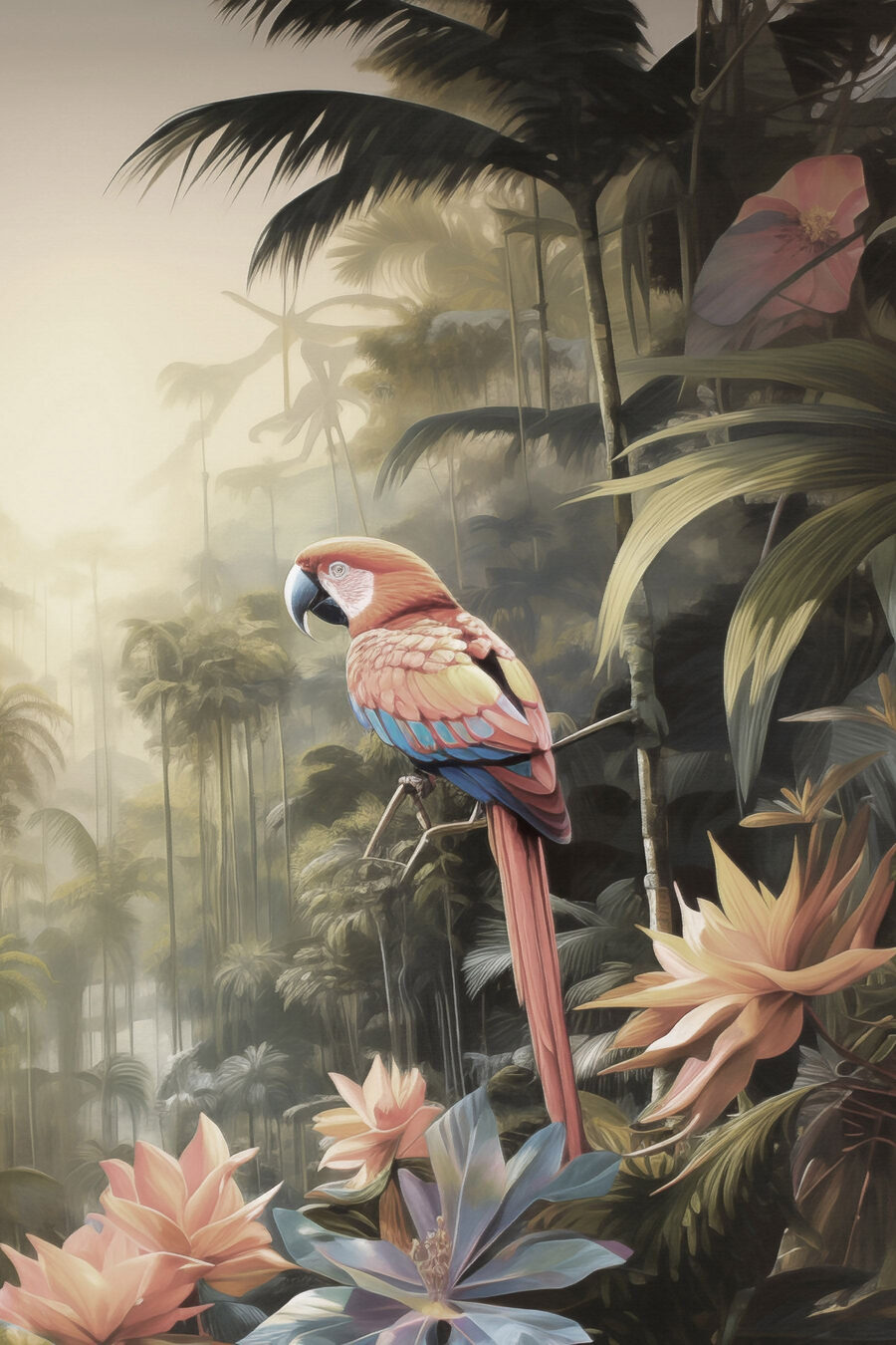 Arara entre folhas tropicais — design completo