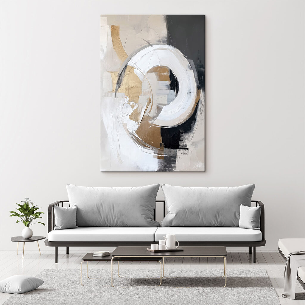 Círculo branco sobre preto num interior