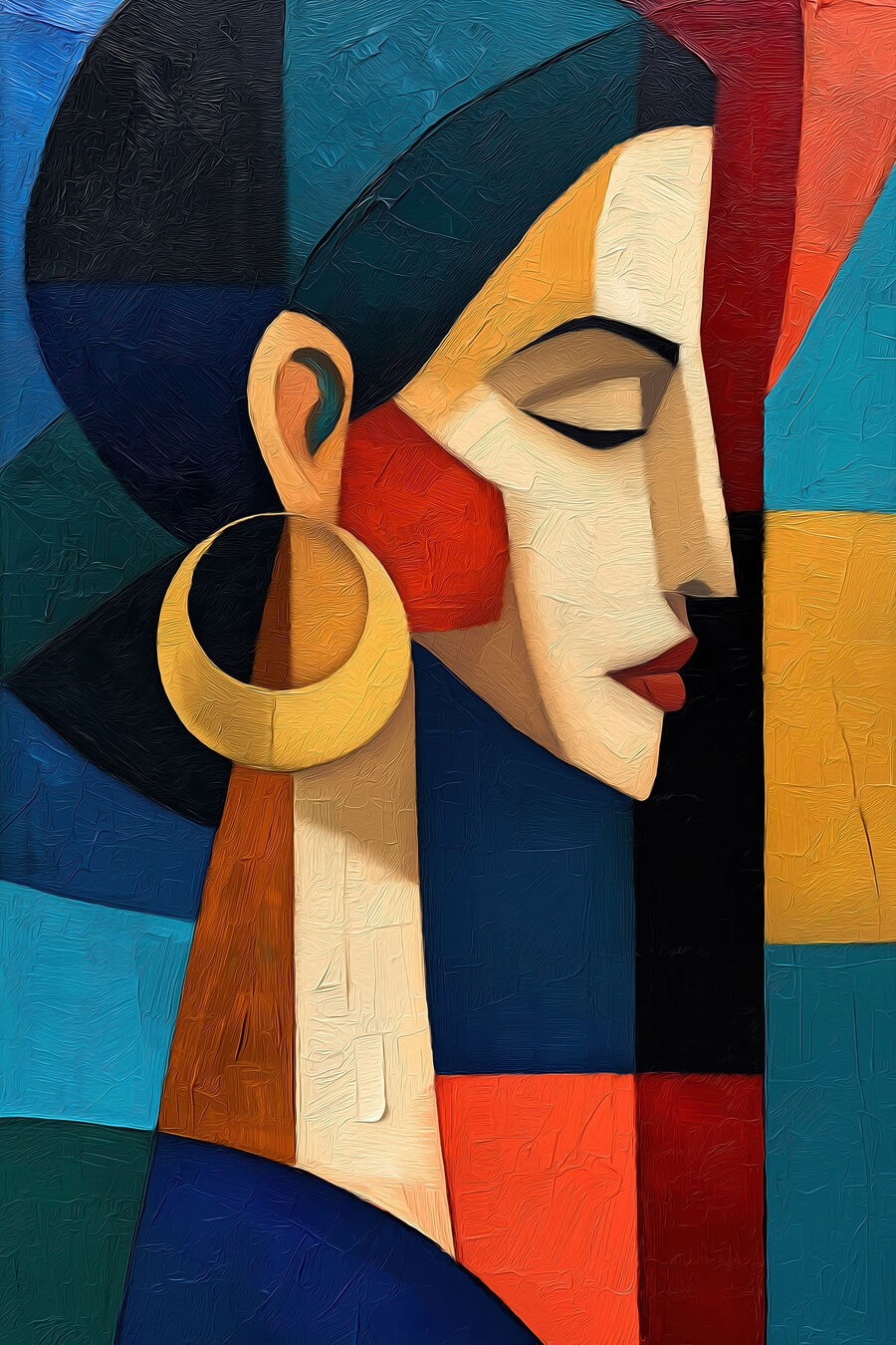 Mulher com brinco dourado — design completo