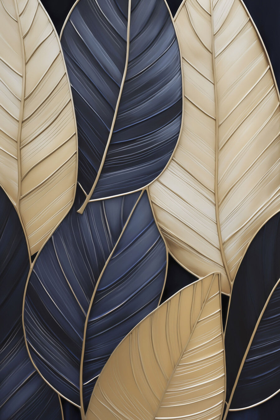 Folhas azuis, nervuras douradas — design completo